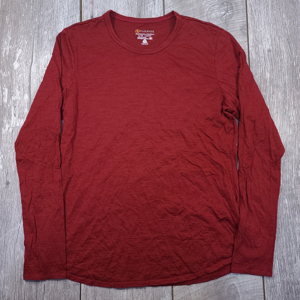 Cloudveil Merino Wool Top Womens Large Red Long Sleeve Base Layer Shirt